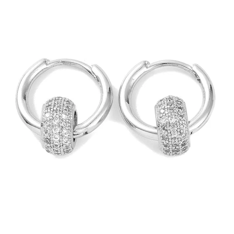 Boucles d'oreilles petites Créoles avec diamants CZ or blanc Top Qualité