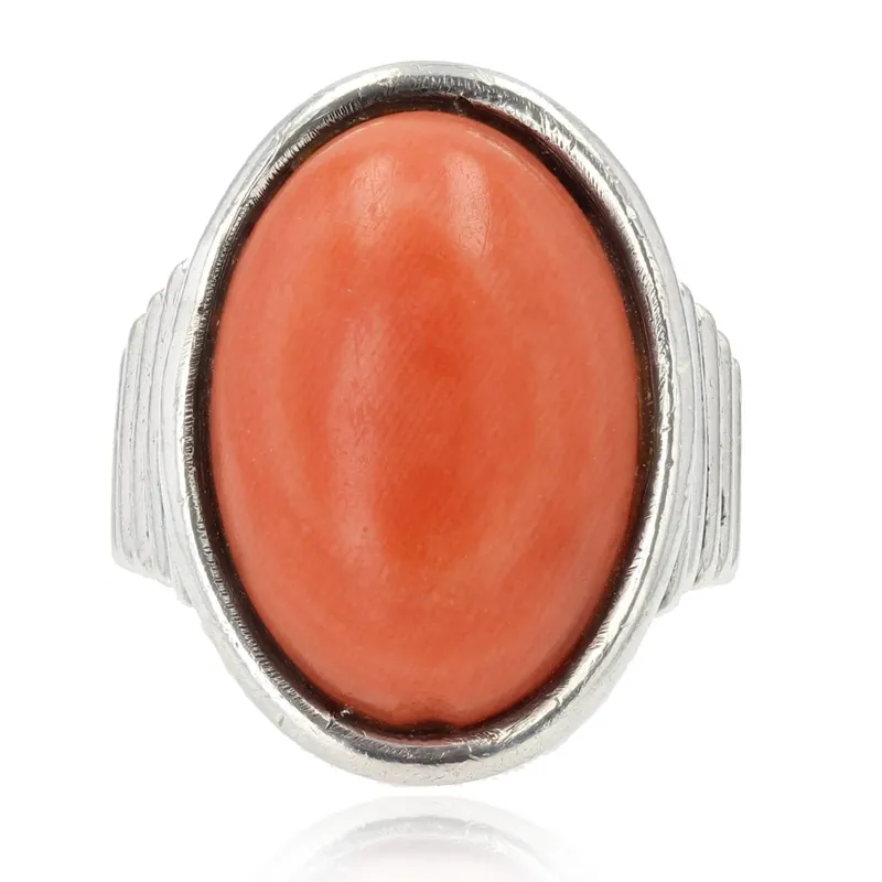 Acheter Direct Bague argent godroné et corail cabochon