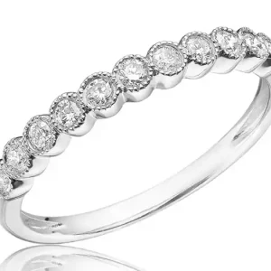Seulement Aujourd’hui Jonc semi-éternité diamants sertis clos millegrain vintage en or blanc 14k pour femme