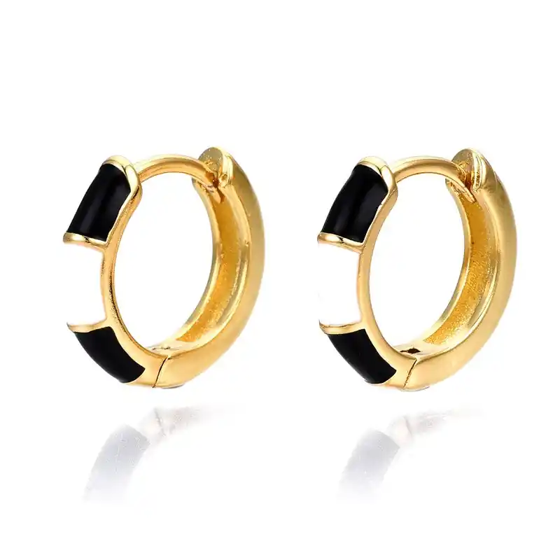 Boucles d'oreilles Créoles émail noir et blanc Réduction