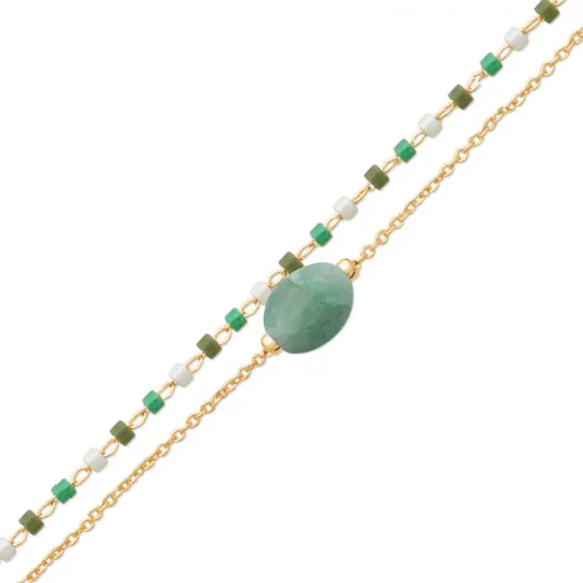 Remise Bracelet Plaqué Or Aventurine Double rang | BIJOUX FEMME