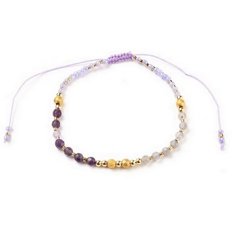Bracelet souple perles rocaille mauve et or sur fil nylon Satisfait Ou Remboursé