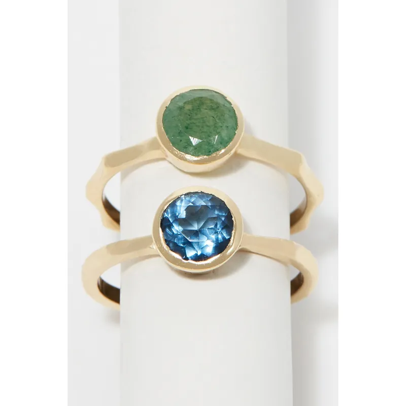 Tendance Bague Aventurine verte & Iolite Laiton doré Equitante