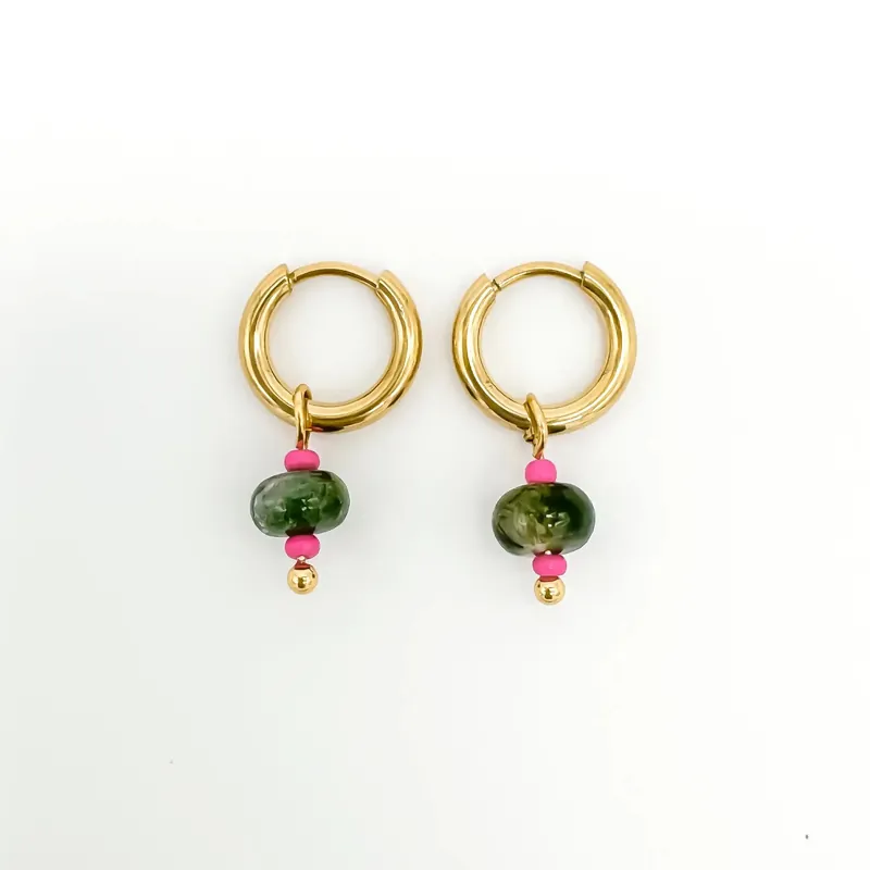 June - Boucles d'oreilles - Pierre naturelle - Acier inoxydable Offre Du Jour