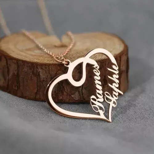 Réduction Collier Prénom Personnalisés En Argent 925Avec PendentifCoeur 2 prénoms