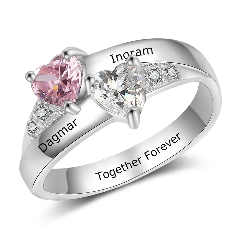 Solde Bague 2 Prénom Personnalisé avec Pierre de Naissance