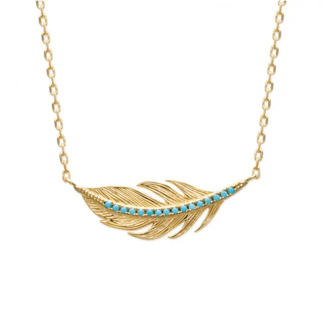 Marque Collier Plaqué Or Plume INCAS Turquoise | BIJOUX FEMME