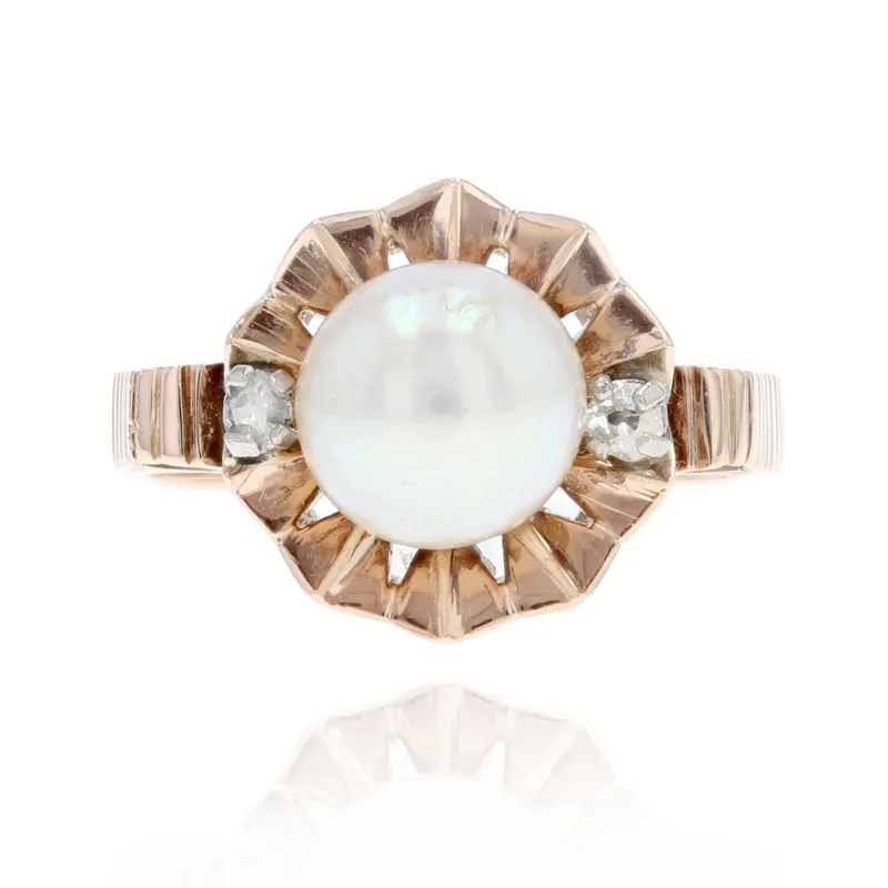 Produit De Marque Bague ancienne couronne perle et diamants