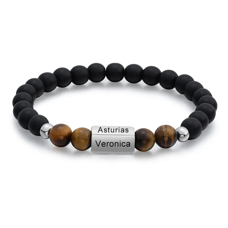 Réduction Bracelet 4 Prénom Personnalisé Perles noires Bracelet Homme
