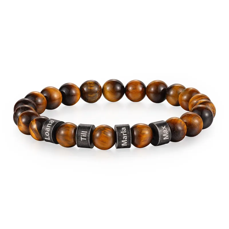 Solde Bracelet d'Oeil de Tigre avec 4 Prénoms Personnalisés pour Homme