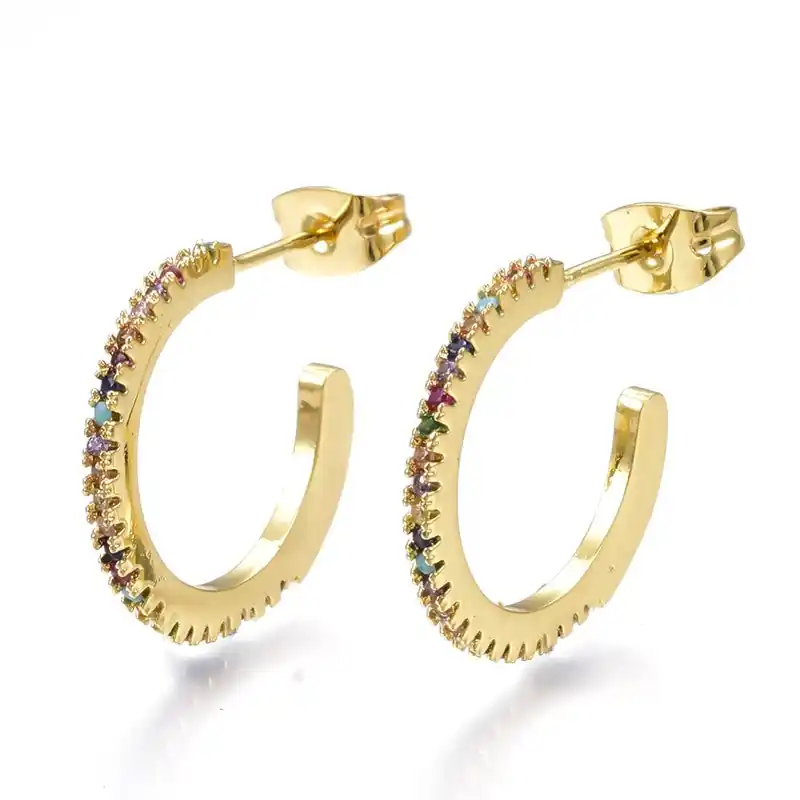 Nouveauté Boucles d'oreilles demi Créoles diamant CZ sertis couleurs 19 mm