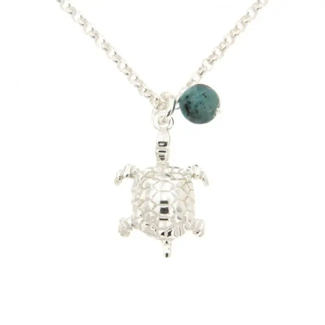 Livraison Gratuite Collier TORTUE Argent et pierre TURQUOISE naturelle | BIJOUX FEMME