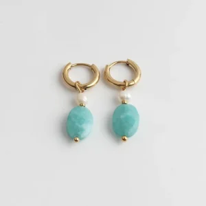 Pierre et perle - Boucles d'oreilles - Acier inoxydable - Pierre naturelle Certifié