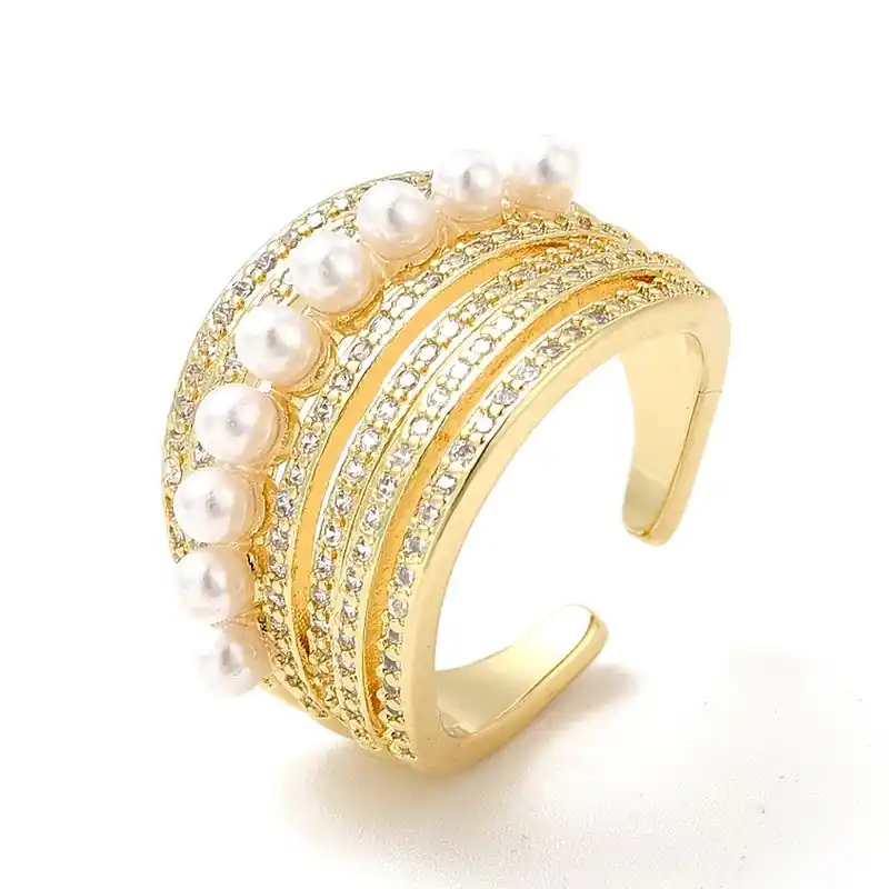 Bague femme réglable diamants CZ perles synthétiques Commander Vite