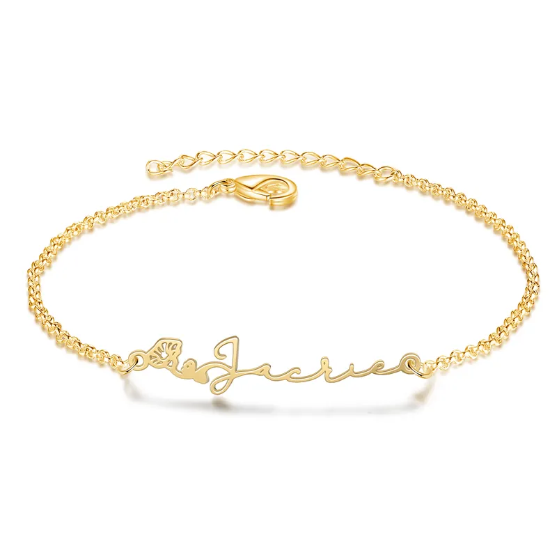 Réduction Bracelet 1 prénom personnalisé avec fleurs de naissance pour Femme