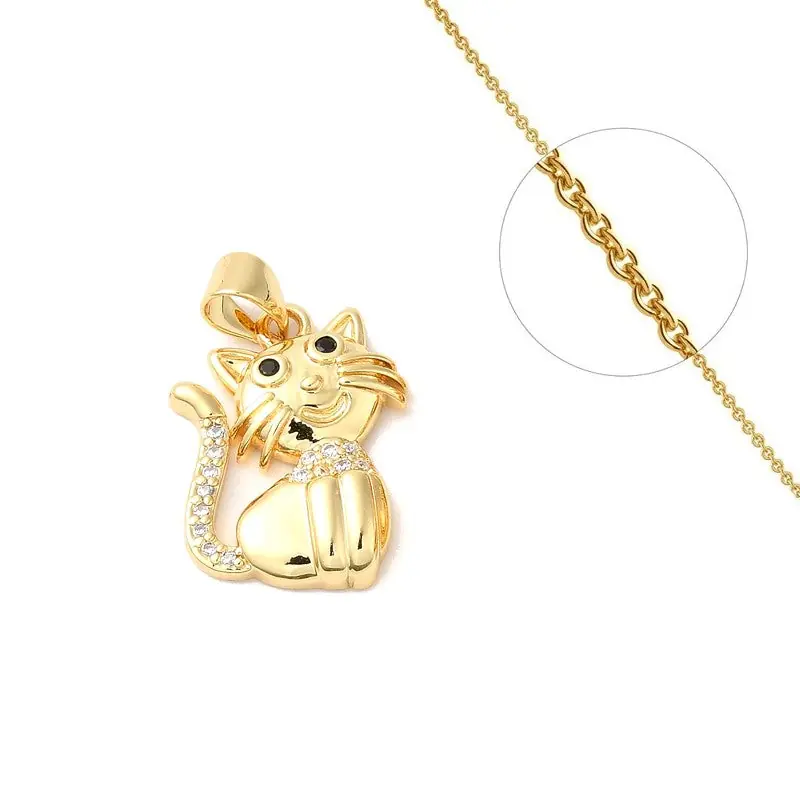 Collier chaîne et pendentif petit chat avec diamant CZ Bon Marché