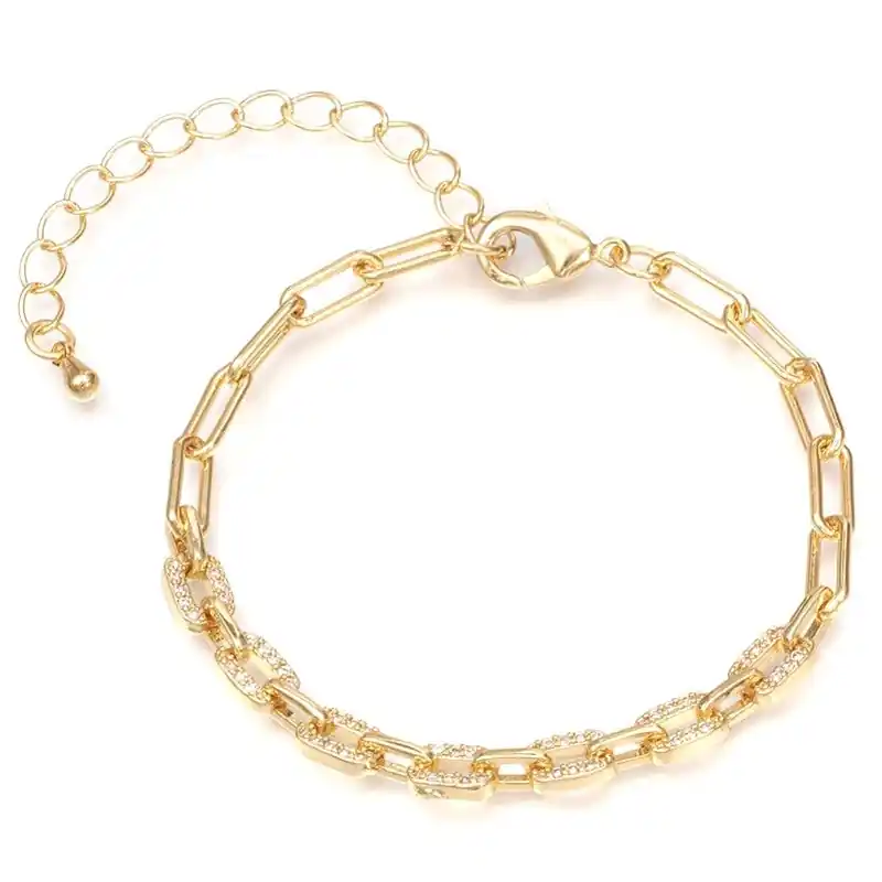 Meilleur Prix Bracelet souple or diamant CZ chaîne trombone