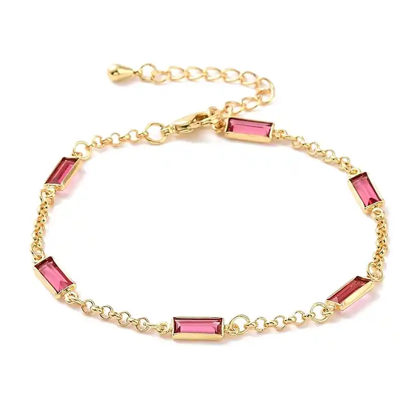 Premium Bracelet souple or diamant CZ rectangle rose