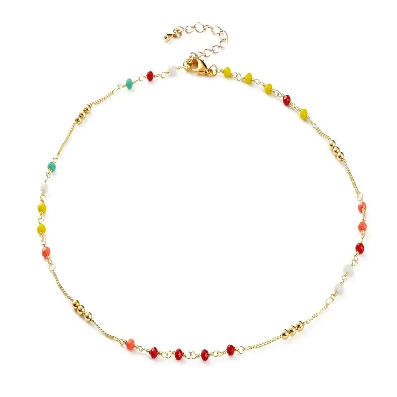 Dernier Modèle Collier chaîne doré or et perles colorées