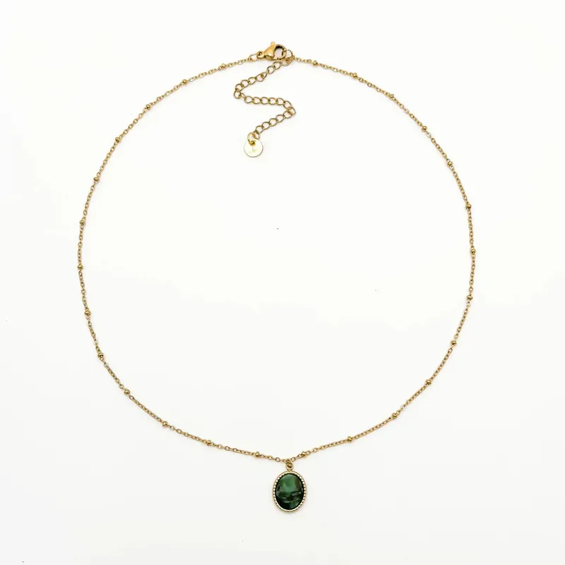 Promotion Saisonnière Jade - Collier - Pierre naturelle - Acier inoxydable