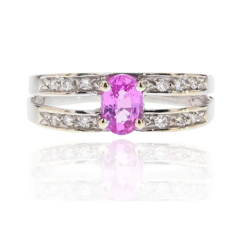 Quantité Limitée Bague saphir rose diamants or blanc