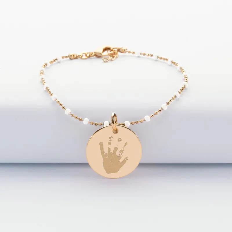 Seulement Aujourd’hui Bracelet perles colorées personnalisé médaille gravée plaqué or 19 mm