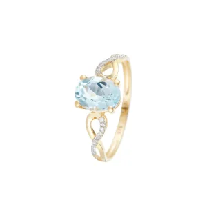 Prix Bas Bague Or Jaune 375/1000 "Tobago" Diamant 0,04/14 & Topaze Bleue 1,70/1