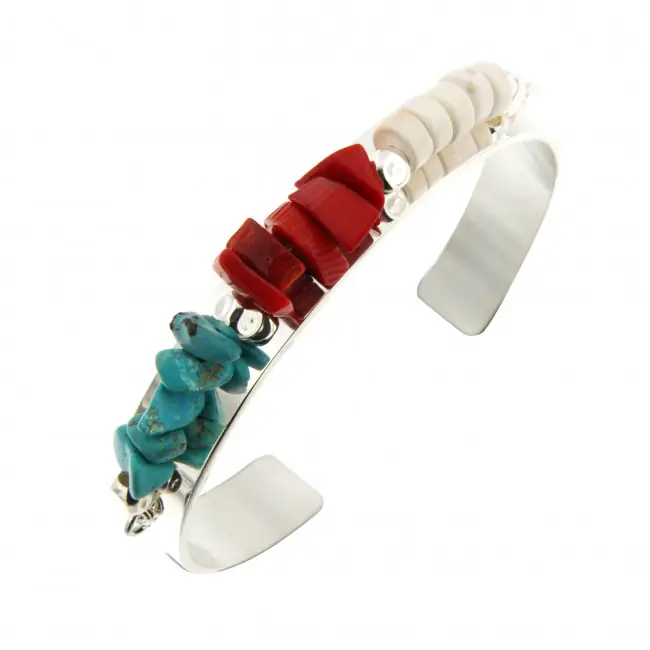 Vente Flash Bracelet Jonc et pierres naturelles Rouge, turquoise, blanc