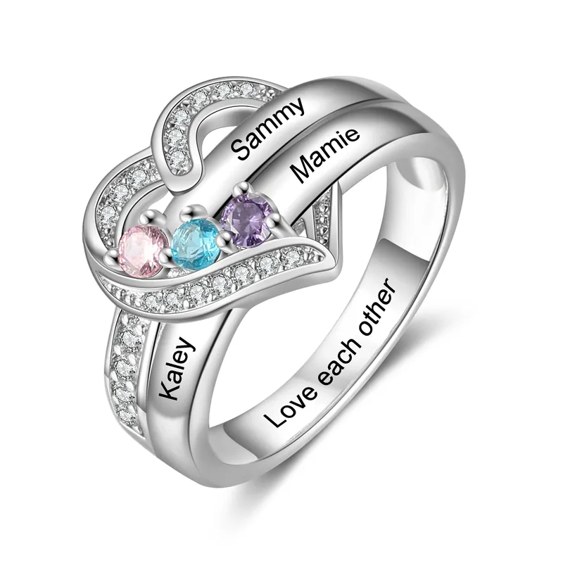 Acheter En Ligne Bague Argent 925 3 Prénom Personnalisé avec 3 Pierre de Naissance