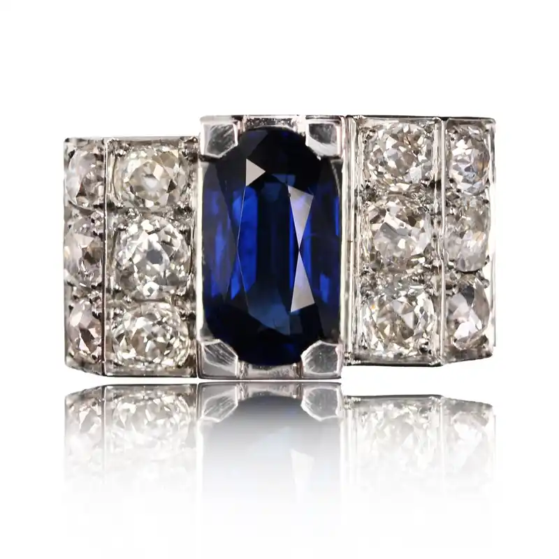 Top Qualité Bague art déco platine saphir diamants