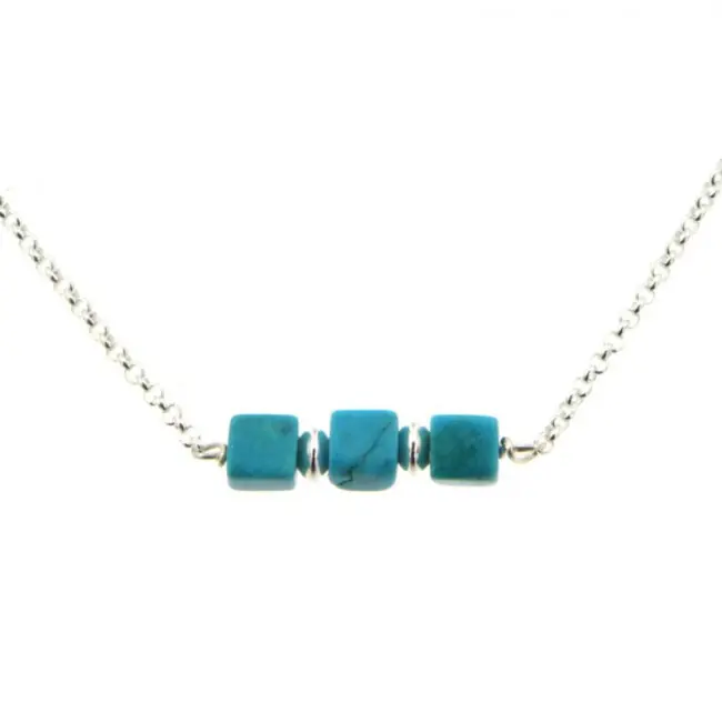 Promotion Collier argent et 3 pierres Turquoise naturelles | Bijoux Femme