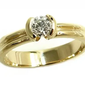 Satisfait Ou Remboursé Bague solitaire moderne diamant 1/4 ct entouré lignes bombées