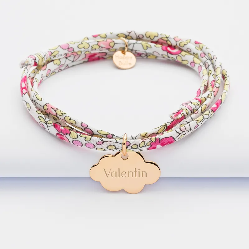 Seulement Aujourd’hui Bracelet 3 tours Liberty personnalisé prénom médaille gravée plaqué or nuage 20x14 mm