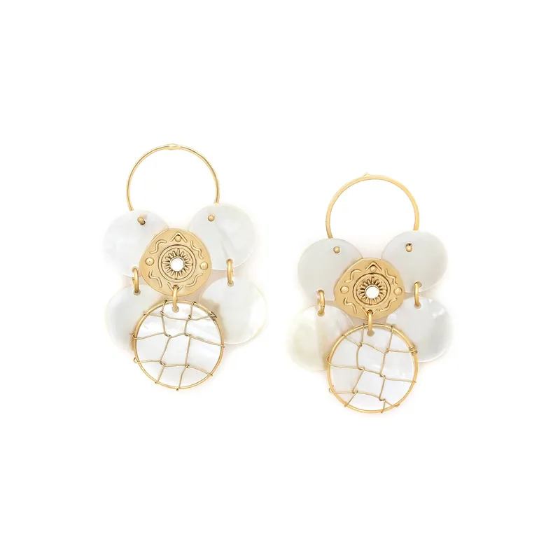 Promotion Boucles d'oreilles poussoir 5 disques de nacre - Kimberley