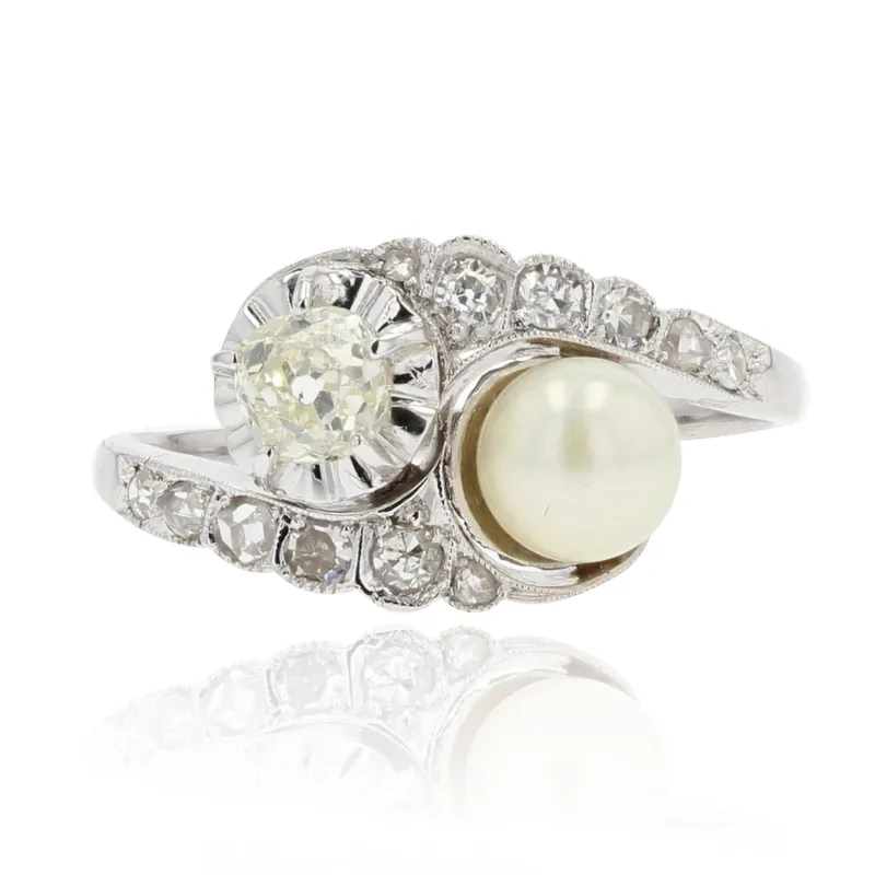 Acheter Direct Bague ancienne toi et moi perle et diamants
