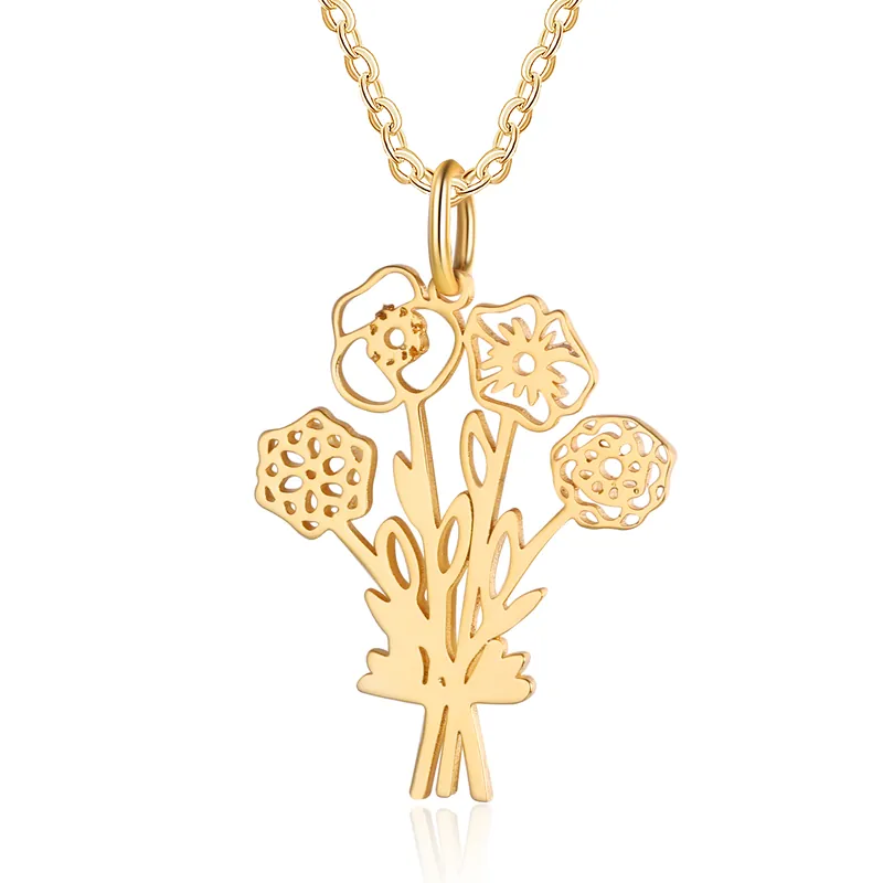 Vente Directe Collier Pendentif 4 Fleurs de Naissance Personnalisées Collier Femmes