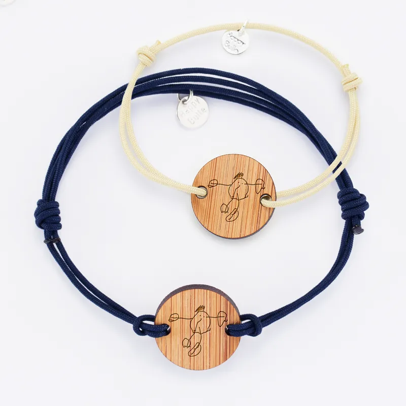 Solde Duo de bracelets personnalisés médailles gravées bois rondes 2 trous 21 mm