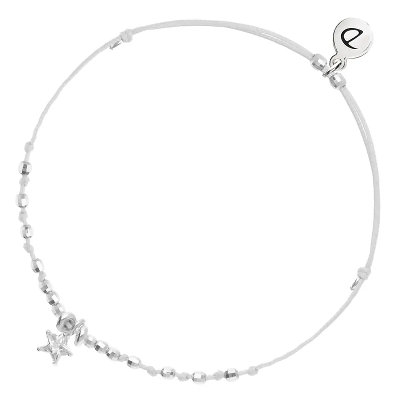 BRACELET CORDON BLANC COULISSANT ÉTOILE OXYDE DE ZIRCONIUM Argent 925 Gros Lot