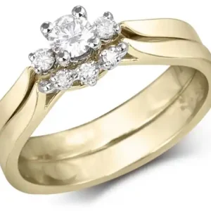 Set d'alliances Léa trinité à diamants double et élégante en or jaune 14k pour femme Offre Spéciale