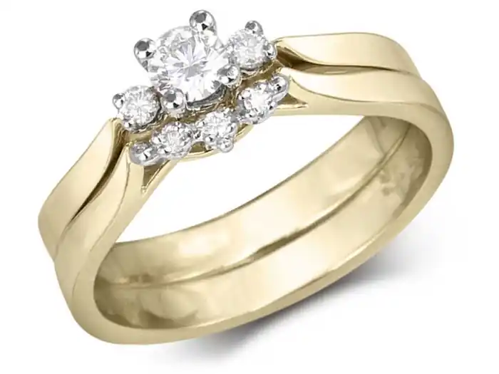 Set d'alliances Léa trinité à diamants double et élégante en or jaune 14k pour femme Offre Spéciale