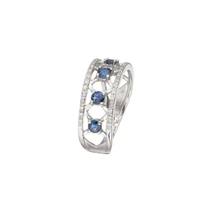 Top Vente Bague Or Blanc Lady Blue Diamants 0,11ct Saphir 0,9ct