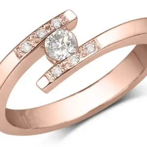 Achetez Aujourd’hui Bague Lorna à diamants centre serti tension et pavé en or rose 14k pour femme