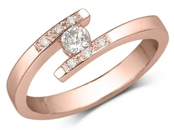 Achetez Aujourd’hui Bague Lorna à diamants centre serti tension et pavé en or rose 14k pour femme