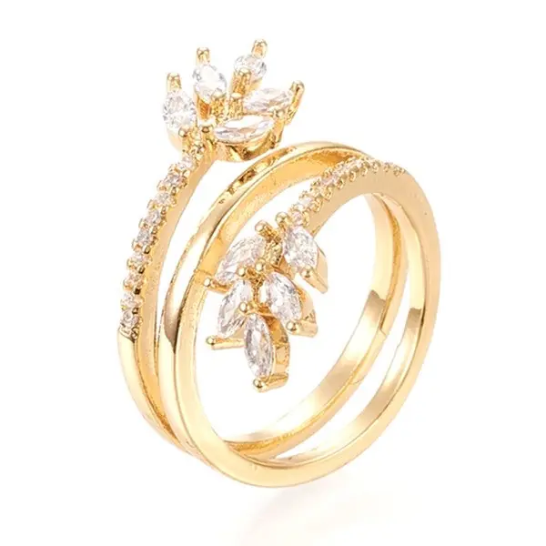 Certifié Bague femme réglable feuilles diamant CZ