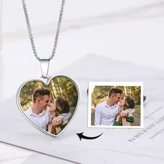 Collier Coeur Photo Personnalisé Prénom Gravé | Jessemade Top Qualité