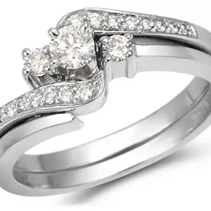 Set d'alliances Fabricia trinité centrale à diamants or blanc 14k pour dame modèle imbriqué Livraison Mondiale