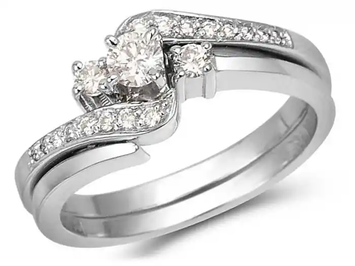 Set d'alliances Fabricia trinité centrale à diamants or blanc 14k pour dame modèle imbriqué Livraison Mondiale