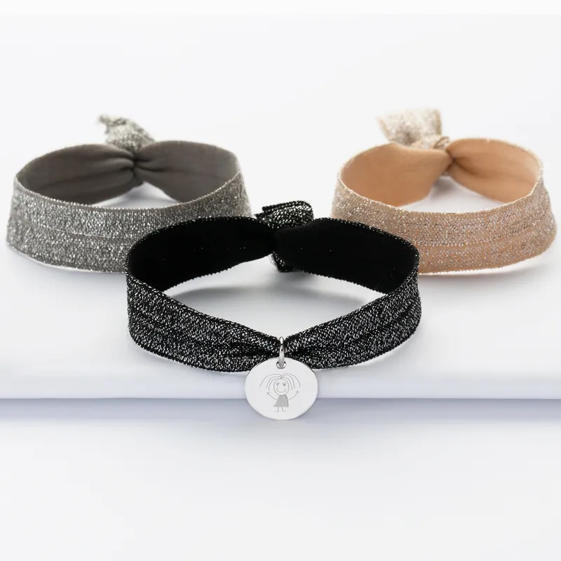 Achetez Aujourd’hui Coffret de bracelets personnalisés cordons élastiques interchangeables médaille gravée argent 15 mm