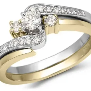 Set d'alliances Fabricia trinité centrale à diamants or jaune et blanc 14k pour dame modèle imbriqué Jusqu’à Épuisement Des Stocks