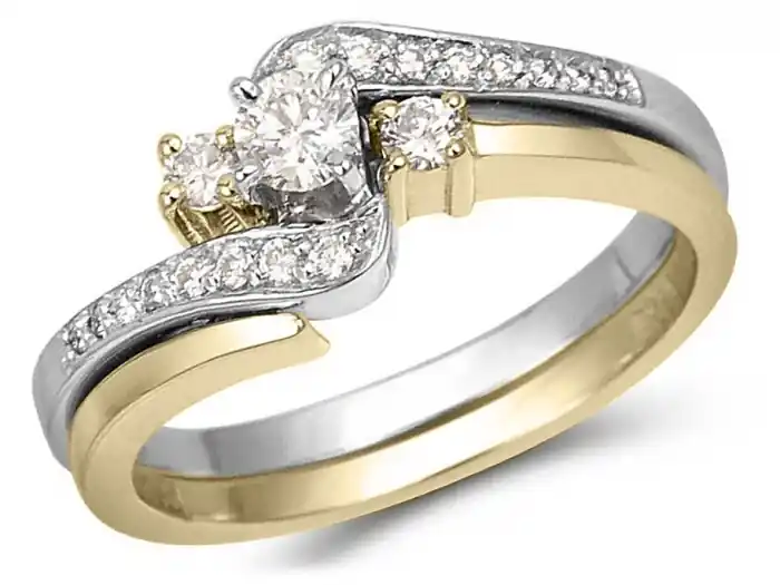 Set d'alliances Fabricia trinité centrale à diamants or jaune et blanc 14k pour dame modèle imbriqué Jusqu’à Épuisement Des Stocks